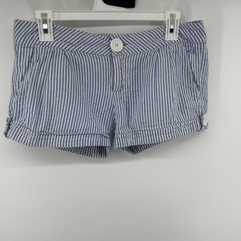 ONeill Womens Blue White Striped Seersucker Beach Bootie Shorts Size 7 Low Rise‎